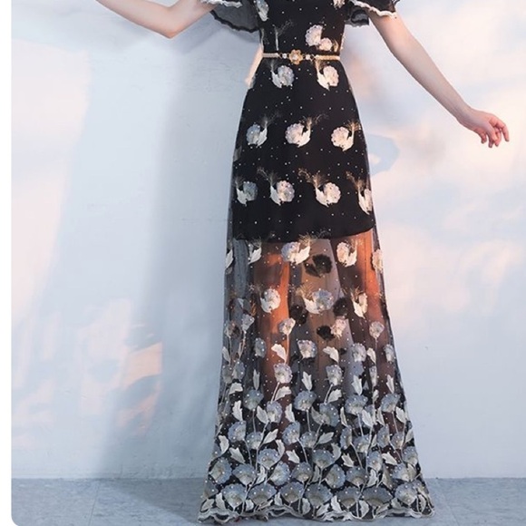 Metisu embroidered beaded flutter sleeve dress medium NWT - Picture 2 of 6